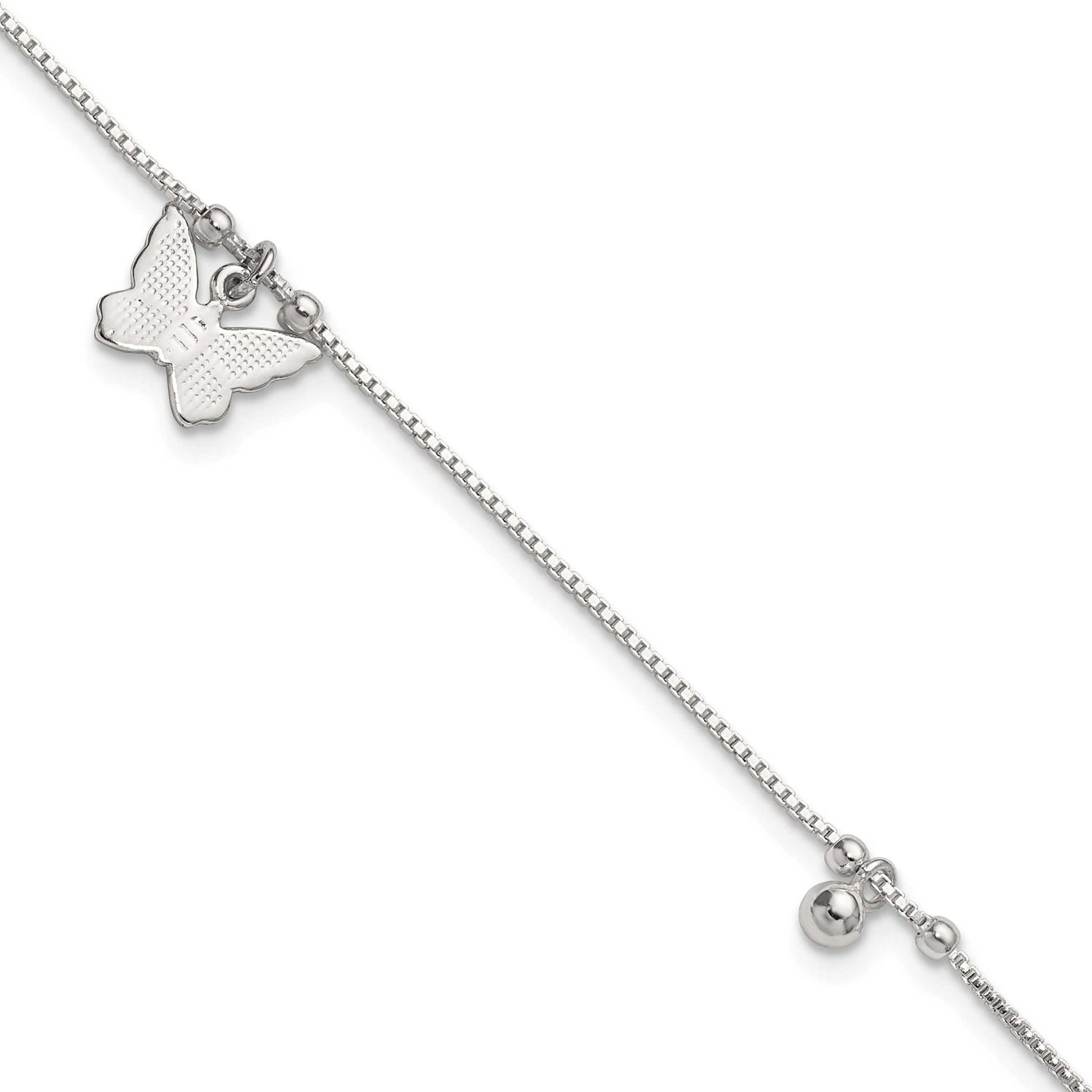 Beaded Butterfly 9 Inch Plus 1 Inch Extension Anklet Sterling Silver Textured, MPN: QG6886-9, UPC:
