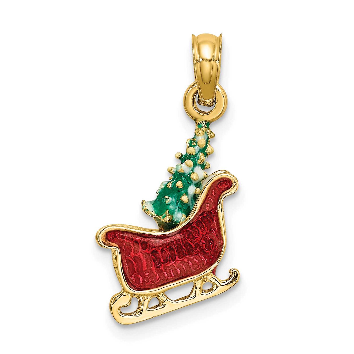 3-D Enamel Sleigh with Christmas Tree Charm 14k Gold, MPN: K6982, UPC: 637218136063