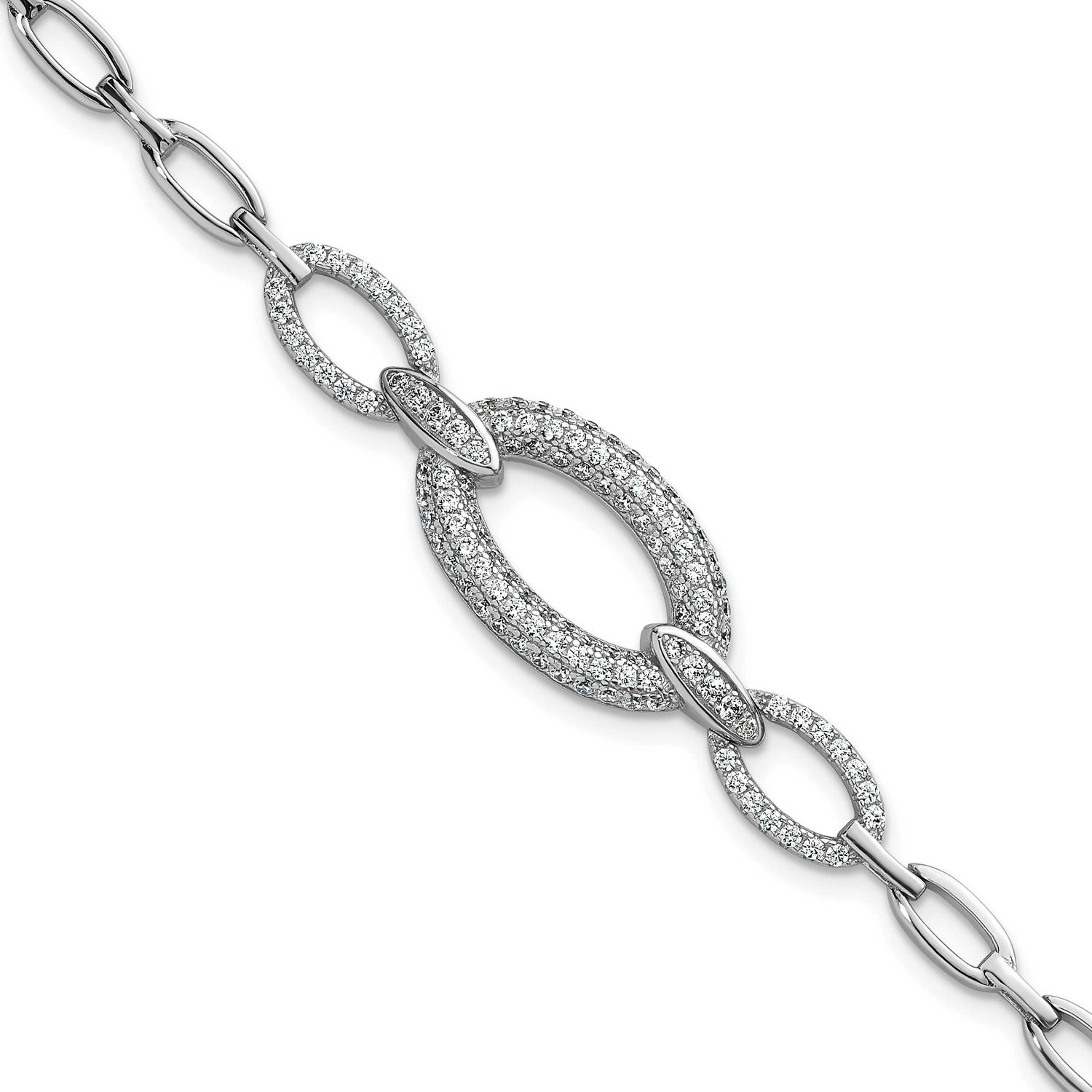 CZ Oval Link 7 Inch Bracelet Sterling Silver Rhodium-Plated, MPN: QG6864-7, UPC: