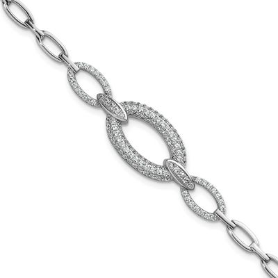 CZ Oval Link 7 Inch Bracelet Sterling Silver Rhodium-Plated, MPN: QG6864-7, UPC: