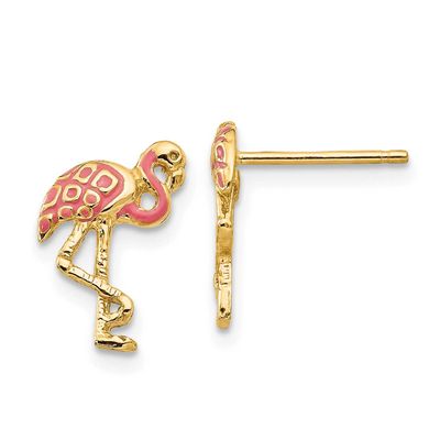 Pink Enameled Flamingo Post Earrings 10k Gold, MPN: 10TP161, UPC: 191101565137
