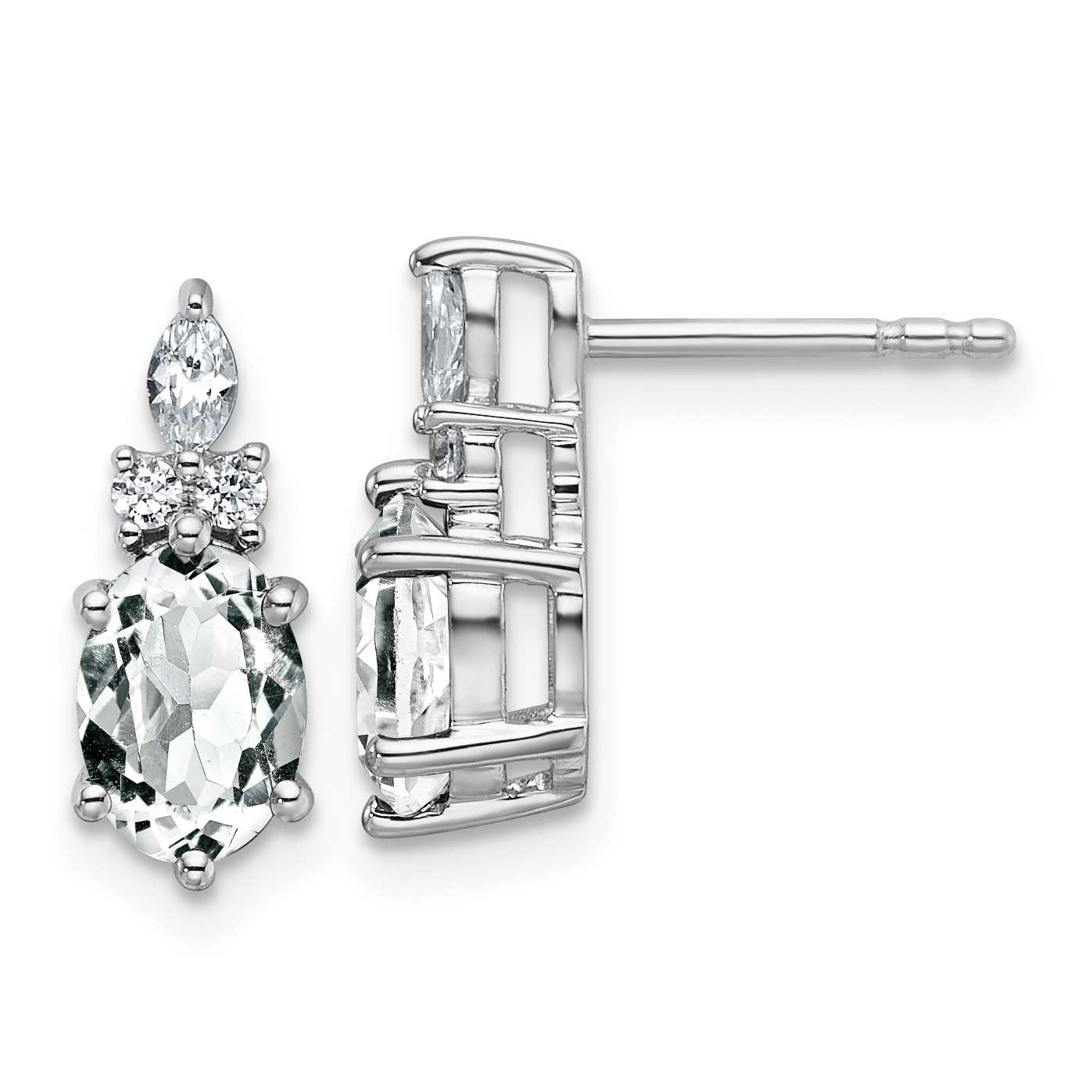 Polished Diamond and White Topaz Twisted Post Earrings 14k White Gold, MPN: EM9791-WT-017-WAA, UPC: