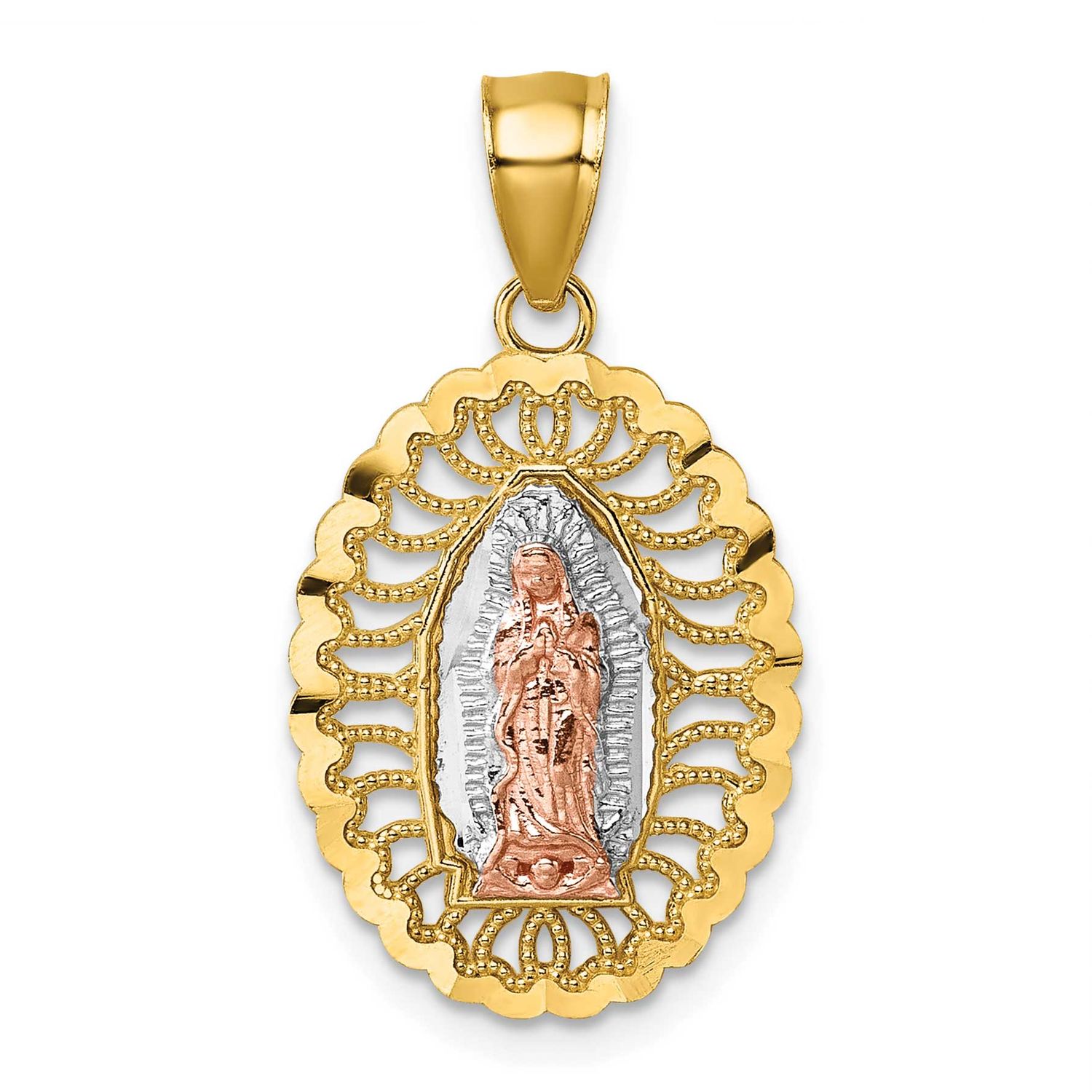 White Rhodium Polished Guadalupe Pendant 14k Two Tone Gold, MPN: K10104, UPC: