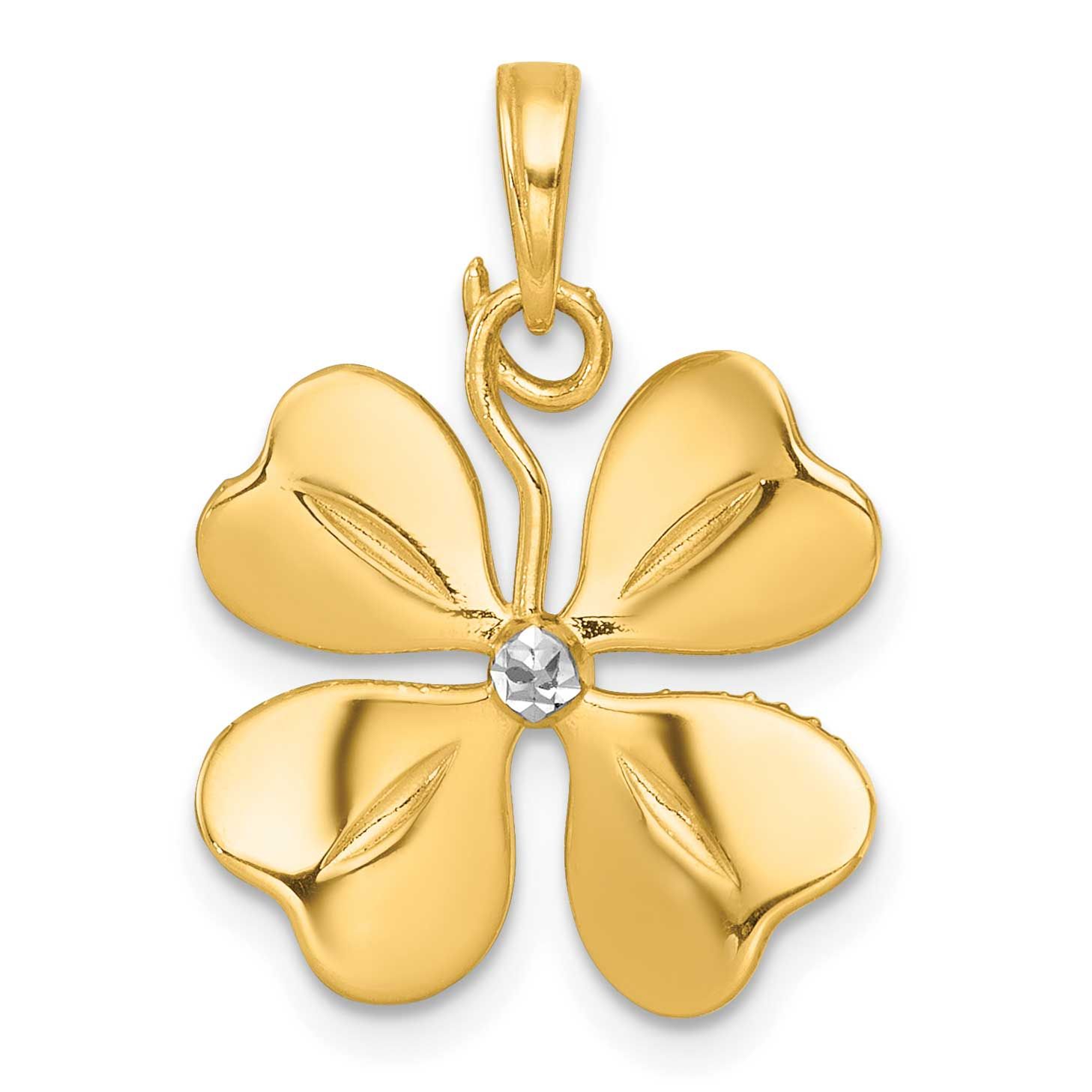 4 Leaf Clover Charm 14k Gold with Rhodium Polished, MPN: K10032, UPC: