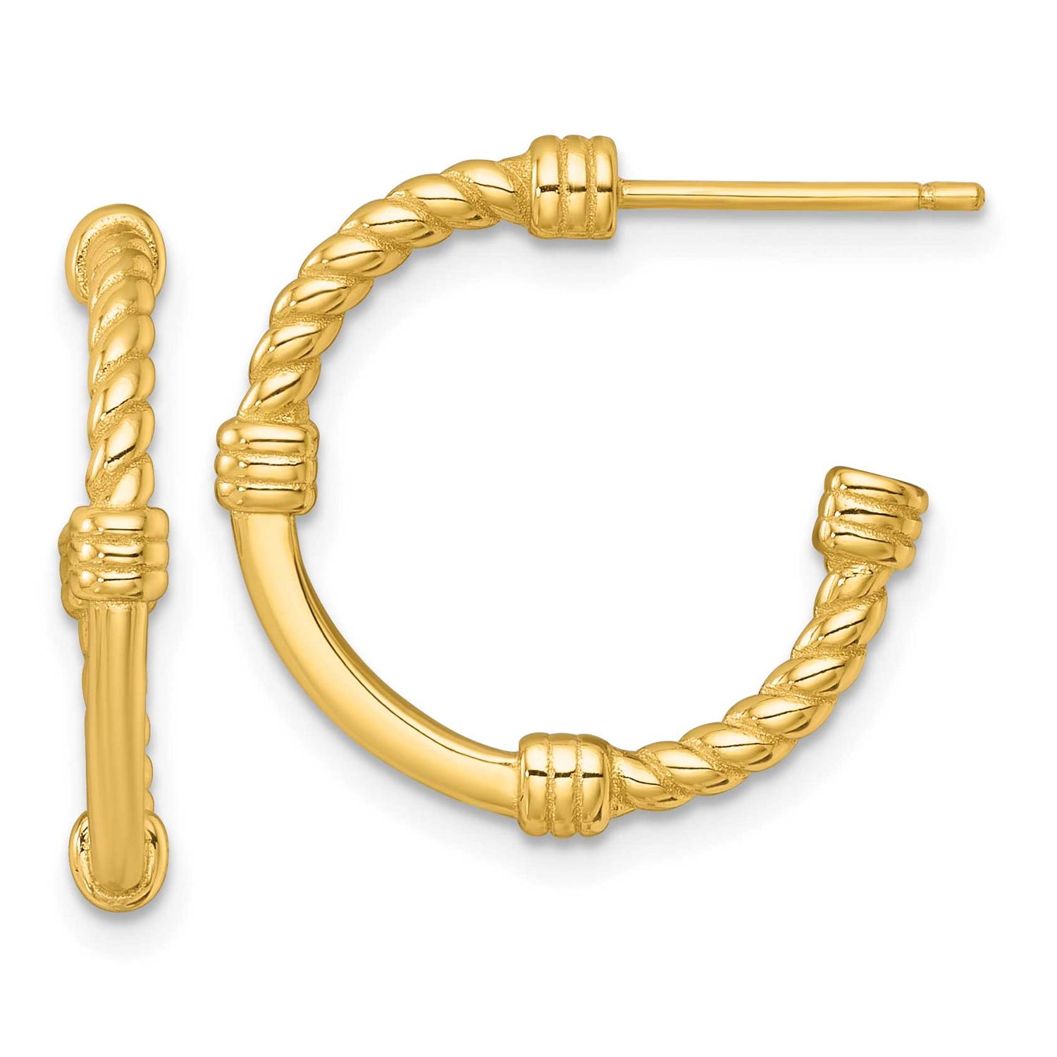 Twisted 21.0mm Post C-Hoop Earrings Sterling Silver Gold-Tone Polished, MPN: QE17983GP, UPC: