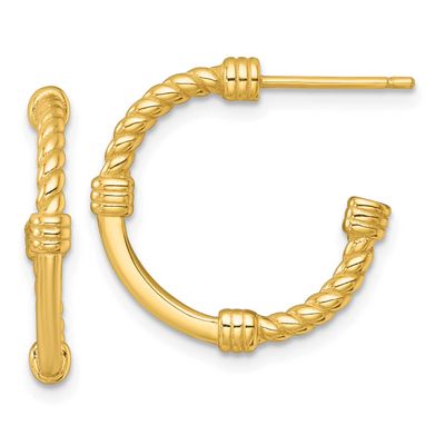 Twisted 21.0mm Post C-Hoop Earrings Sterling Silver Gold-Tone Polished, MPN: QE17983GP, UPC: