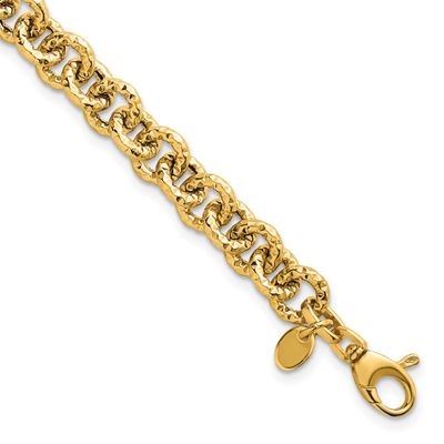 Textured Fancy Link 7.5 Inch Bracelet 14k Gold Polished, MPN: SF3266-7.5, UPC: