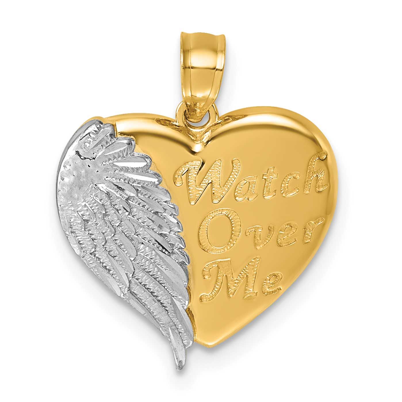 Rh Polished / Dia-Cut Heart Wing Watch Over Me Pendant 14k Gold, MPN: K10110, UPC: