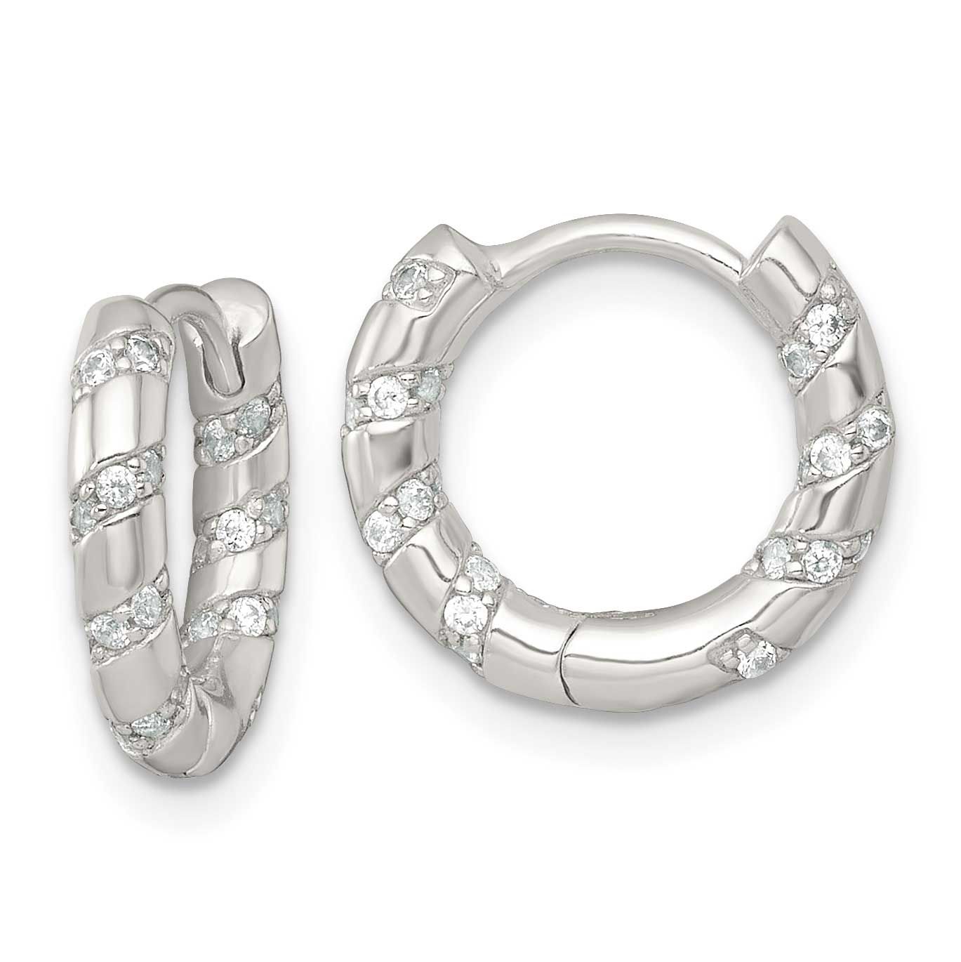 CZ Hinged Round Hoop Earrings Sterling Silver Polished, MPN: QE17934, UPC:
