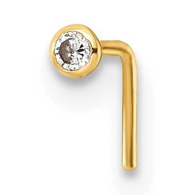 23 Gauge 2.0mm Round Bezel Set CZ Nose Stud 10k Gold Polished, MPN: 10BD210, UPC: