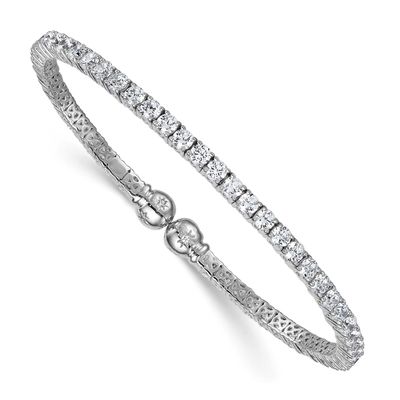 CZ Star Flexible Cuff Bangle Sterling Silver Rhodium-Plated Polished, MPN: QB1592, UPC: