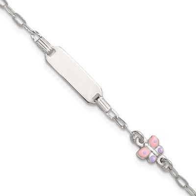 Enameled Butterfly 5 Inch with 1 Inch Extension Children&#39;s ID Bracelet Sterling Silver Polished, MP…