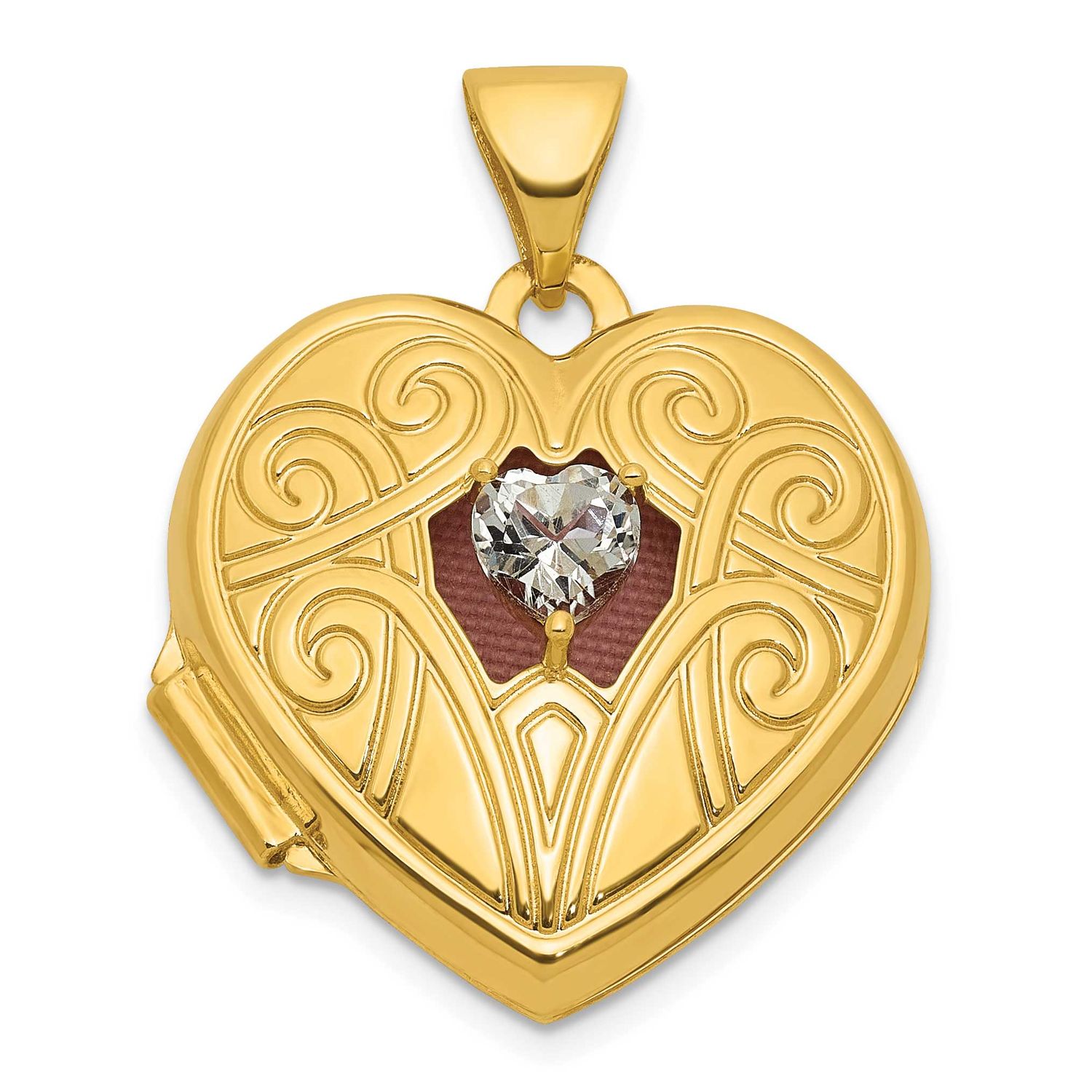 White Topaz April Birthstone 18mm Heart Locket 14k Gold Polished, MPN: XL881APR, UPC: