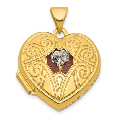 White Topaz April Birthstone 18mm Heart Locket 14k Gold Polished, MPN: XL881APR, UPC: