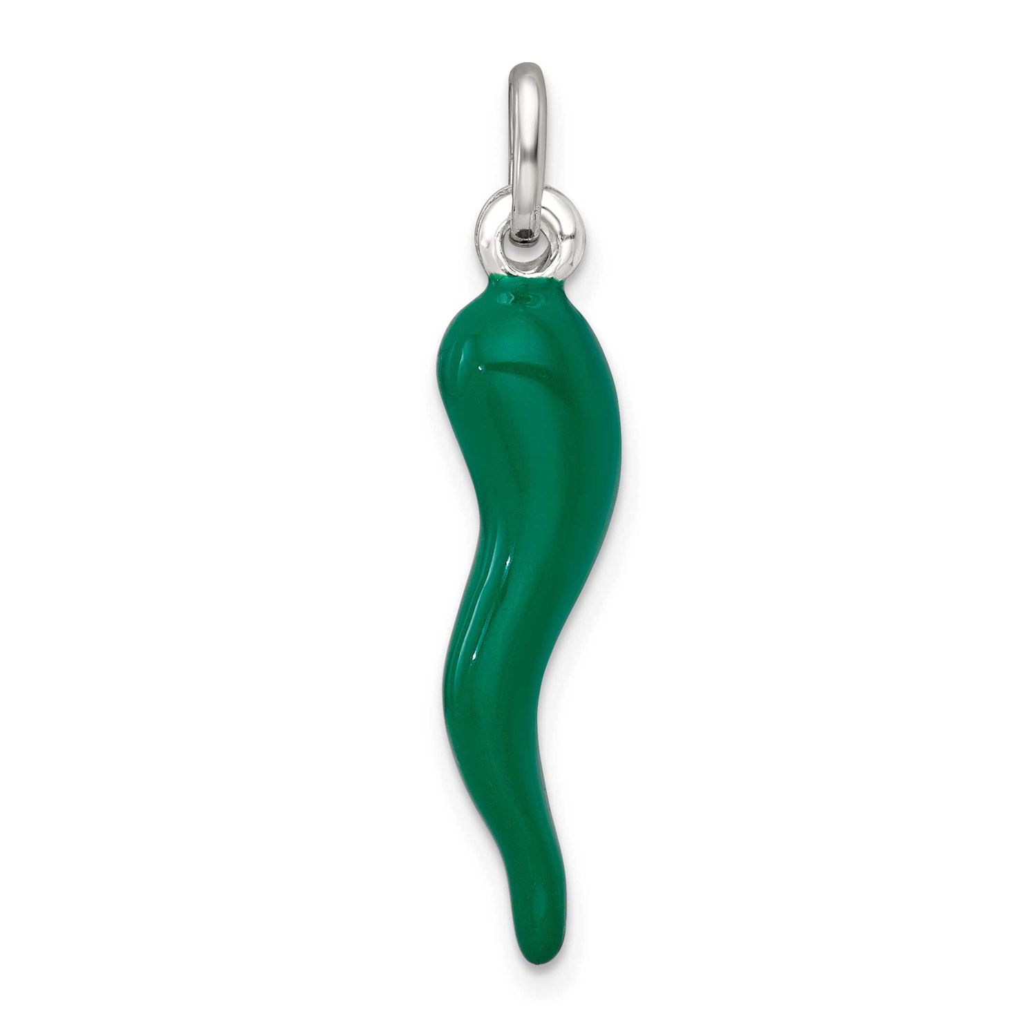 Green Enamel Italian Horn Pendant Sterling Silver, MPN: QC11502, UPC: