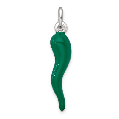 Green Enamel Italian Horn Pendant Sterling Silver, MPN: QC11502, UPC: