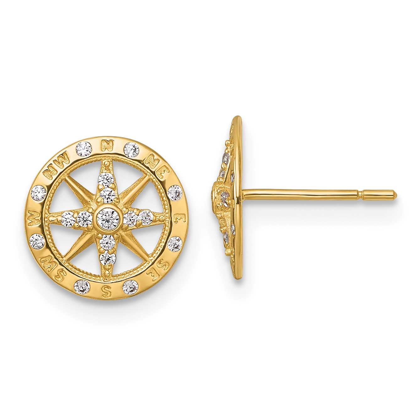 CZ Compass Post Earrings 14k Gold Polished, MPN: YE2307, UPC:
