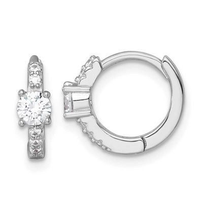 CZ Hinged Round Hoop Earrings Sterling Silver Rhodium-Plated Polished, MPN: QE18115, UPC: