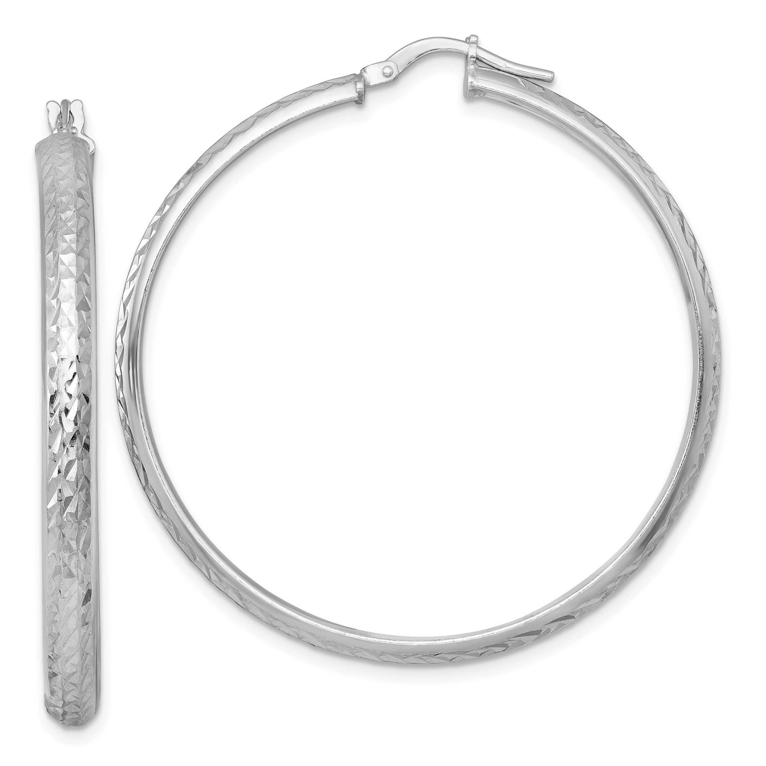 Diamond-Cut Hoop Earrings Sterling Silver Rhodium-Plated Polished, MPN: QE17835, UPC: