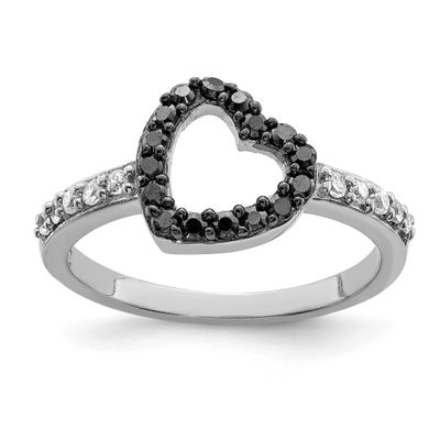 Black &amp; White CZ Heart Ring Sterling Silver Rhodium-Plated, MPN: QR2762, UPC: 883957530642