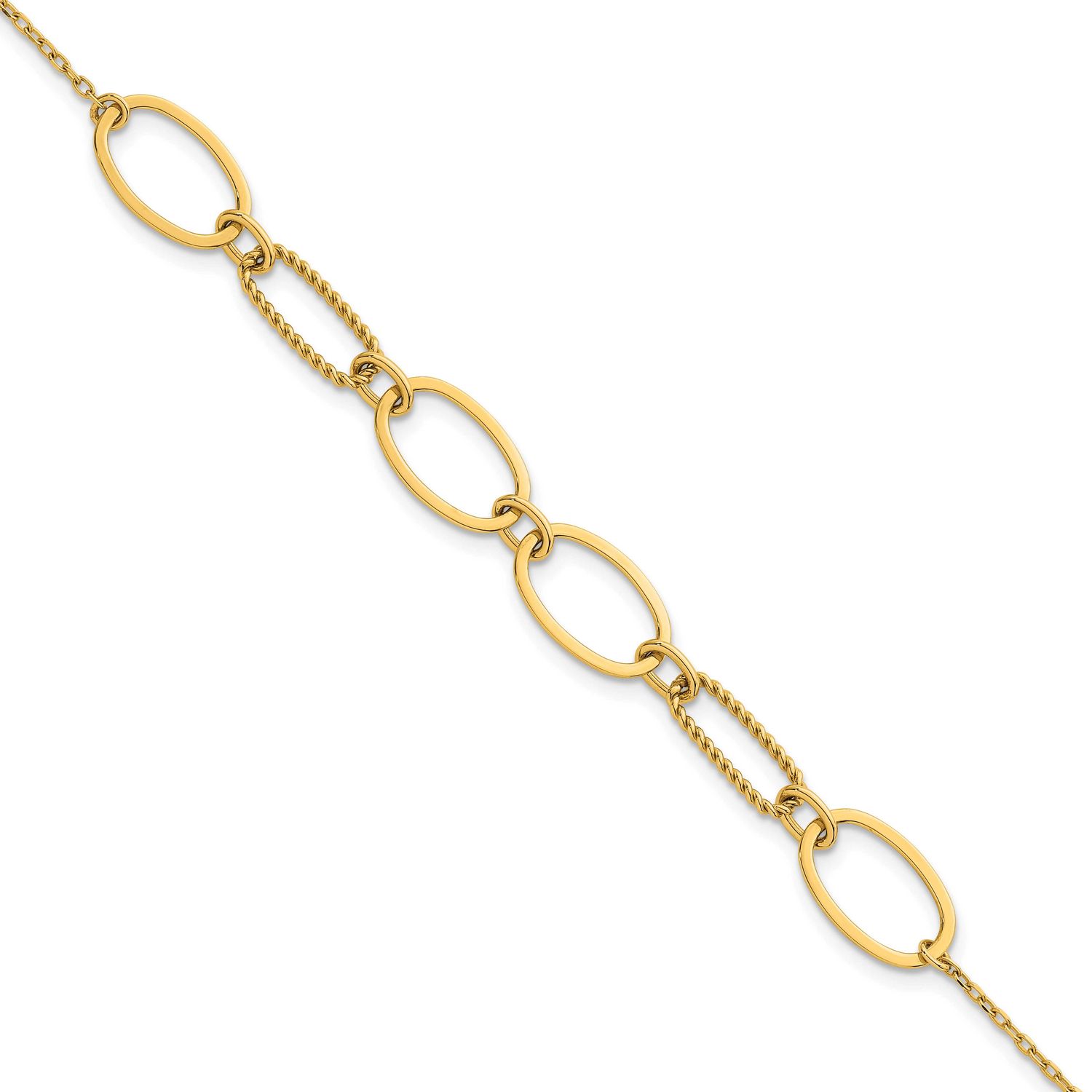 Twisted Oval Link 9.5mm with .5 Inch Extension Bracelet 14k Gold Polished, MPN: SF3236-6.75, UPC: