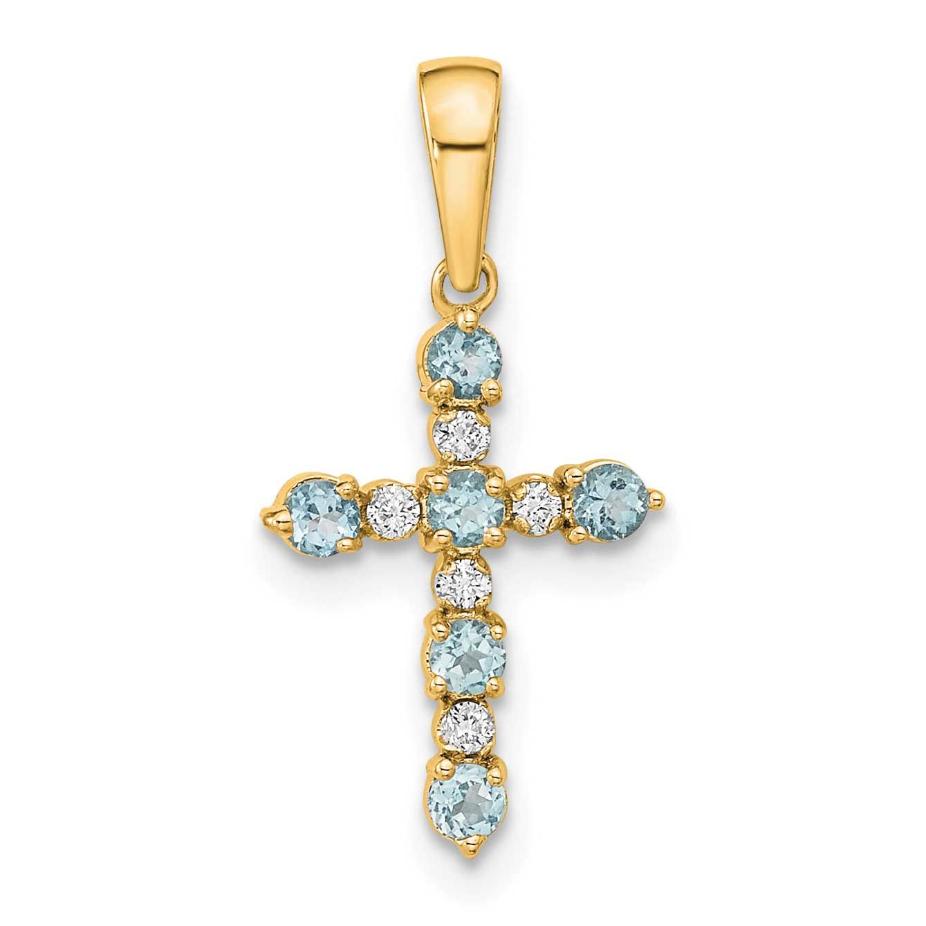 Aquamarine and Diamond Cross Pendant 14k Gold, MPN: XP3387AQ/A, UPC: