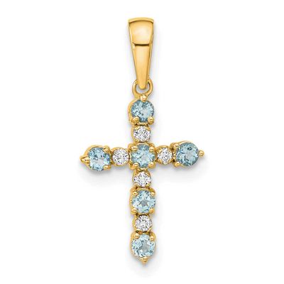 Aquamarine and Diamond Cross Pendant 14k Gold, MPN: XP3387AQ/A, UPC: