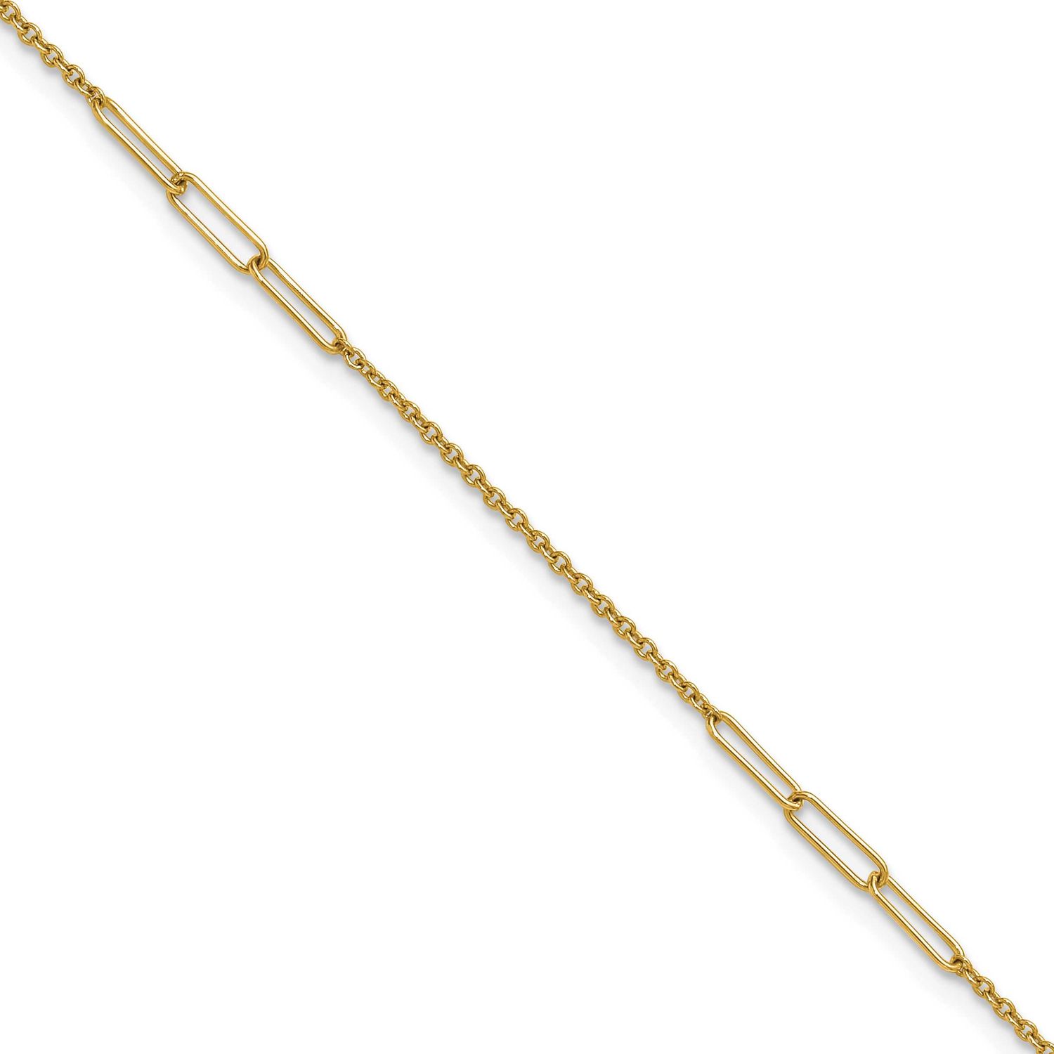 Paper Clip Link 9 Inch Plus 1 Inch Extension Anklet 14k Gold Polished, MPN: ANK367-9, UPC: