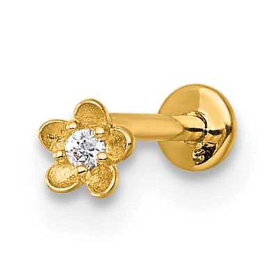 18 Gauge Polished and Satin CZ Flower Labret Stud 14k Gold, MPN: BD311, UPC: