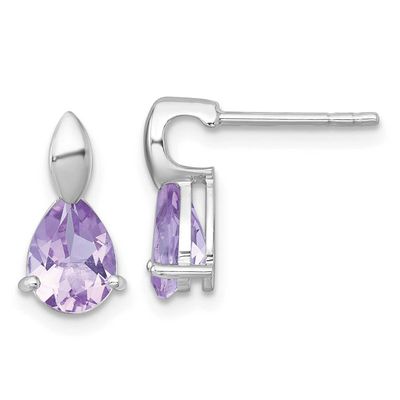 Amethyst Teardrop Post Dangle Earrings Sterling Silver Rhodium-Plated Polished, MPN: QE18318AM, UPC: