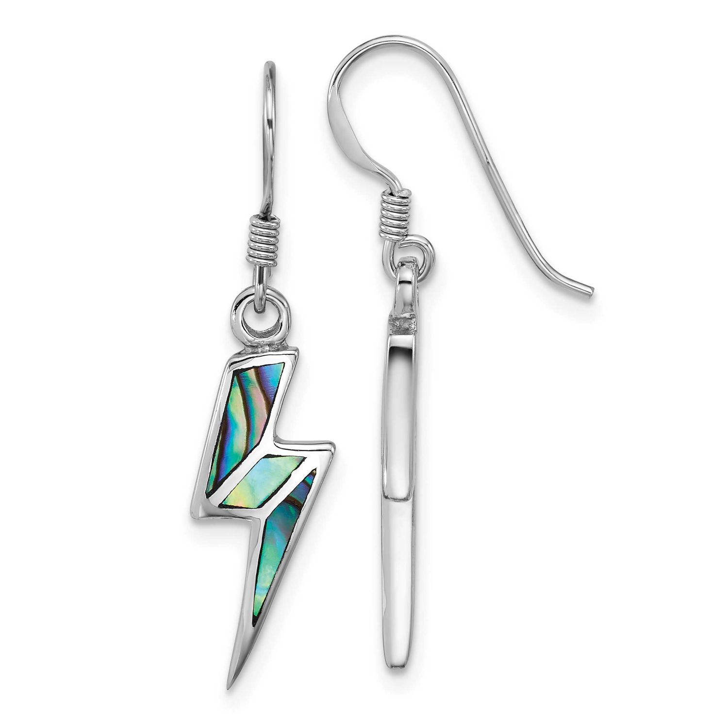 Polished Abalone Lightning Bolt Earrings Sterling Silver Rhodium-Plated, MPN: QE18213, UPC: