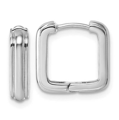 Polished and Grooved Square Hoop Earrings Sterling Silver Rhodium-Plated, MPN: QE17936, UPC: