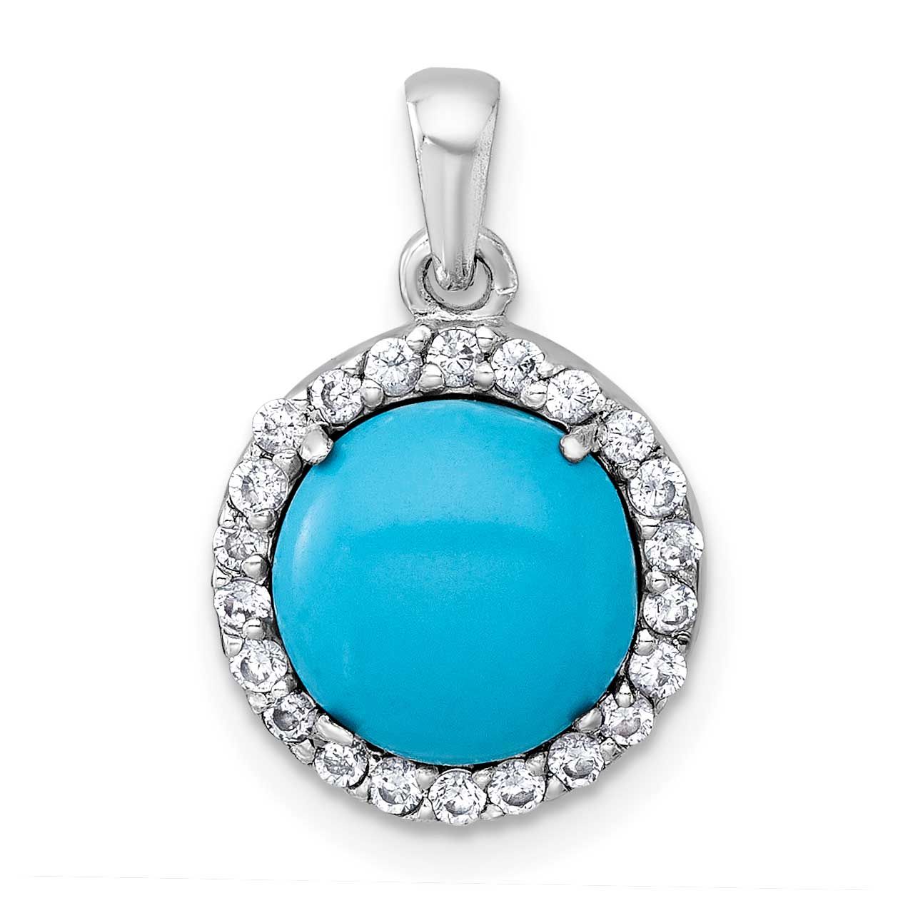 CZ and Reconstituted Turquoise Circle Pendant Sterling Silver Rhodium-Plated, MPN: QG7185P, UPC: