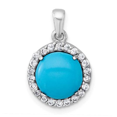 CZ and Reconstituted Turquoise Circle Pendant Sterling Silver Rhodium-Plated, MPN: QG7185P, UPC: