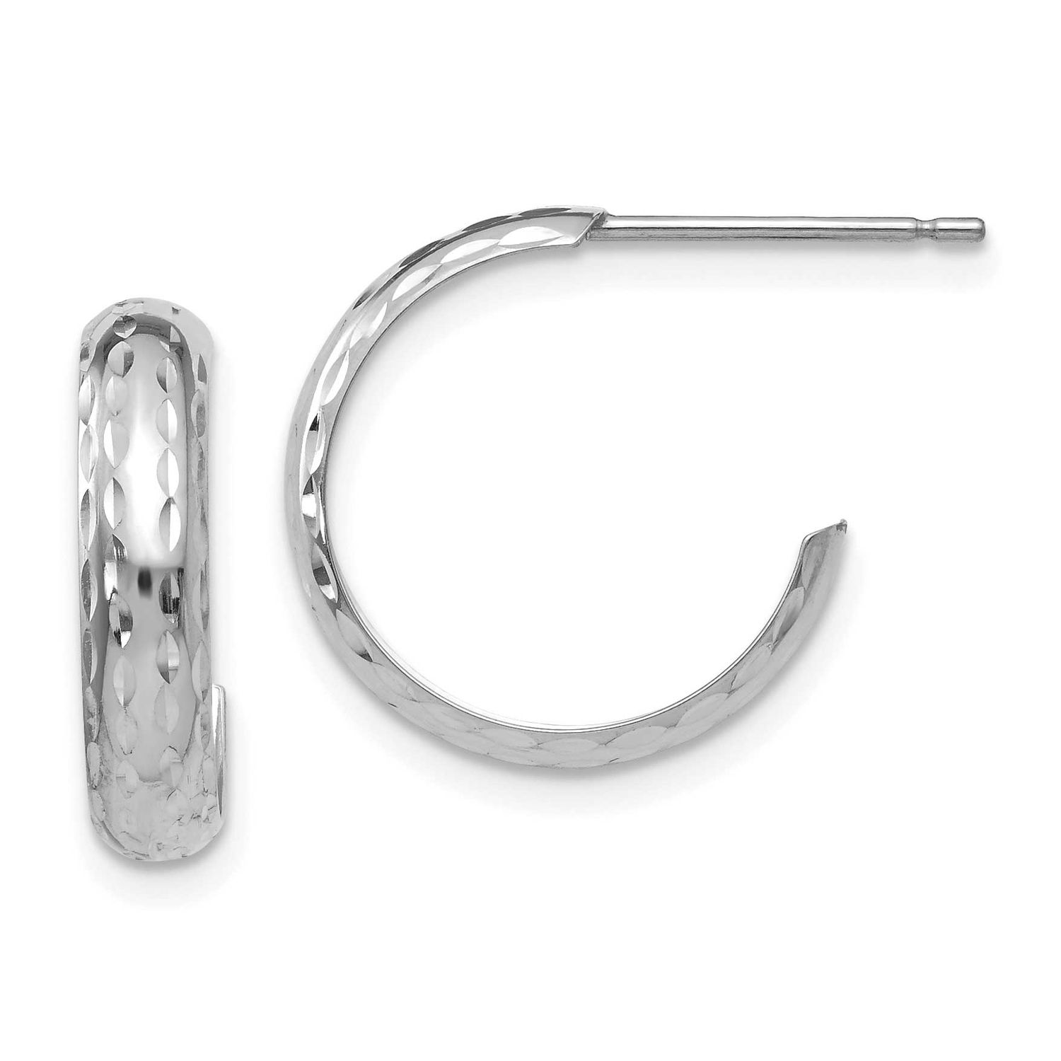 Diamond-Cut 3.5mm J-Hoop Earrings 14k White Gold, MPN: TL114W, UPC: