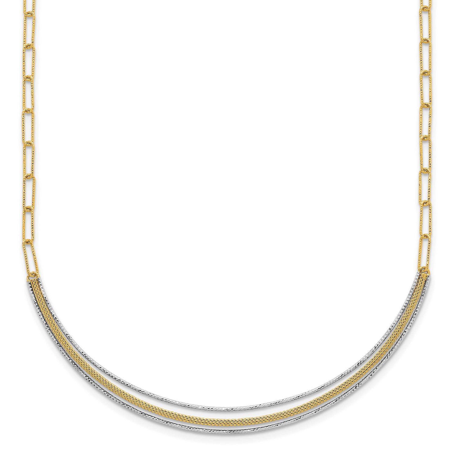 Textured Long Link with 2 Inch Extension Woven Smile Bar Necklace 14k Two Tone Gold, MPN: SF3203-17…