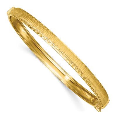 Diamond-Cut Textured Hinged 5.25mm Bangle Bracelet 14k Gold Polished, MPN: DB760, UPC: