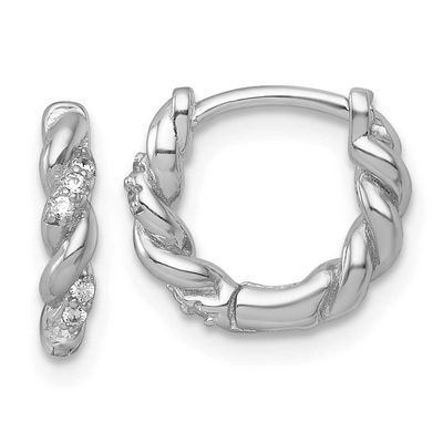 Twisted CZ Hinged Hoop Earrings Sterling Silver Rhodium-Plated Polished, MPN: QE18114, UPC: