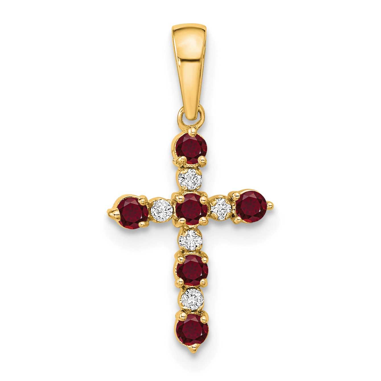 Lab Created Ruby and Diamond Cross Pendant 14k Gold, MPN: XP3387CR/A, UPC: