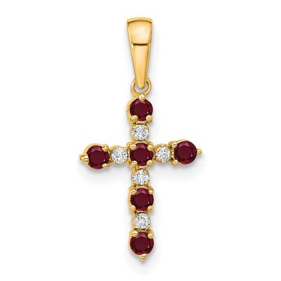 Lab Created Ruby and Diamond Cross Pendant 14k Gold, MPN: XP3387CR/A, UPC: