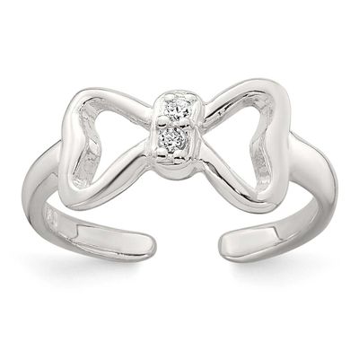 CZ Bow Adjustable Toe Ring Sterling Silver Polished, MPN: QR7663, UPC: