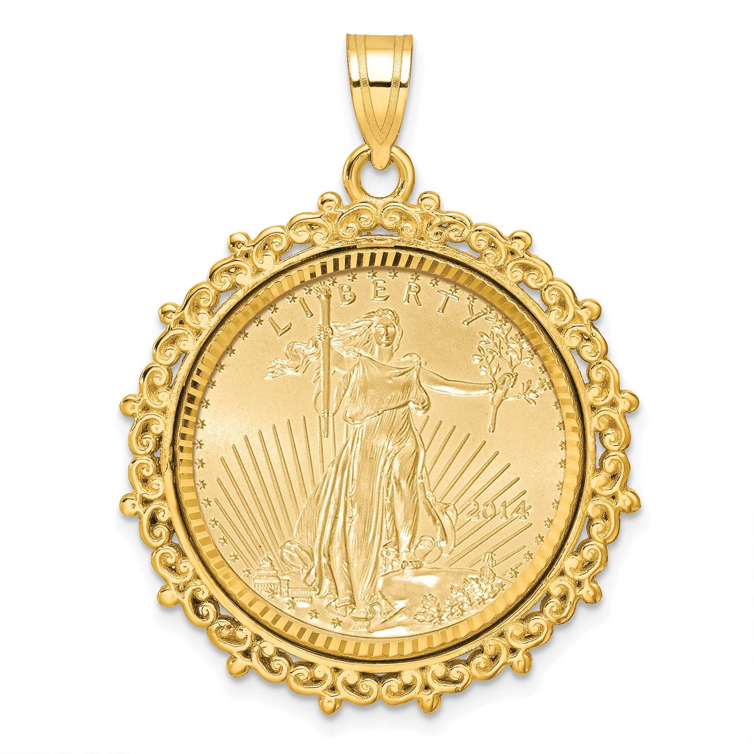 Fancy Diamond-Cut Mounted 1/4Oz American Eagle Coin Bezel Pendant 14k Gold, MPN: C8187D_22.0C, UPC: