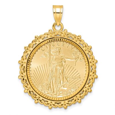 Fancy Diamond-Cut Mounted 1/4Oz American Eagle Coin Bezel Pendant 14k Gold, MPN: C8187D_22.0C, UPC: