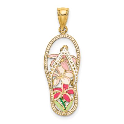 Multi Color Enamel Flower Flip-Flop Charm 14k Gold, MPN: K7007, UPC: 637218137800