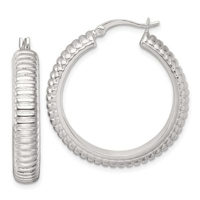 Grooved 32x6mm Round Hollow Hoop Earrings Sterling Silver Polished, MPN: QE17876, UPC: