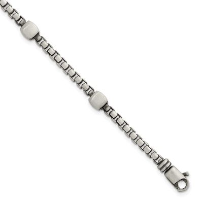 Black Ruthenium Brushed Box Chain Men&#39;s Bracelet 8.5 Inch Sterling Silver, MPN: QG6785-8.5, UPC:
