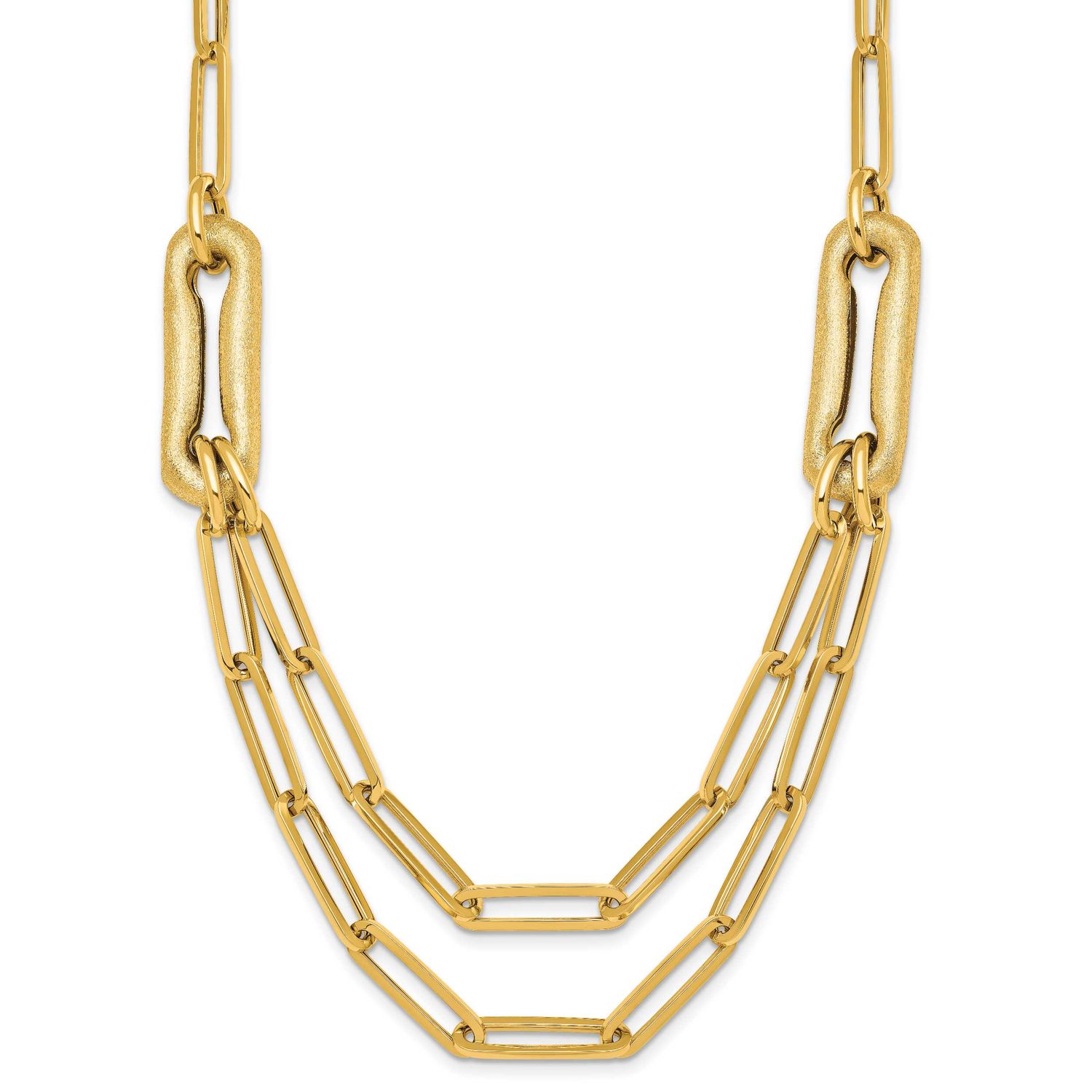 Brushed Double Layer Paperclip Link Necklace 14k Gold Polished, MPN: SF3215-18.25, UPC: