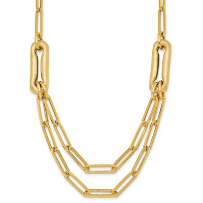 Brushed Double Layer Paperclip Link Necklace 14k Gold Polished, MPN: SF3215-18.25, UPC:
