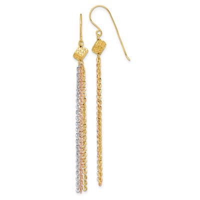 Polished Fancy Dangle Tassel Shepherd&#39;s Hook Earrings 14K Tri-Color Gold, MPN: TF2581, UPC: