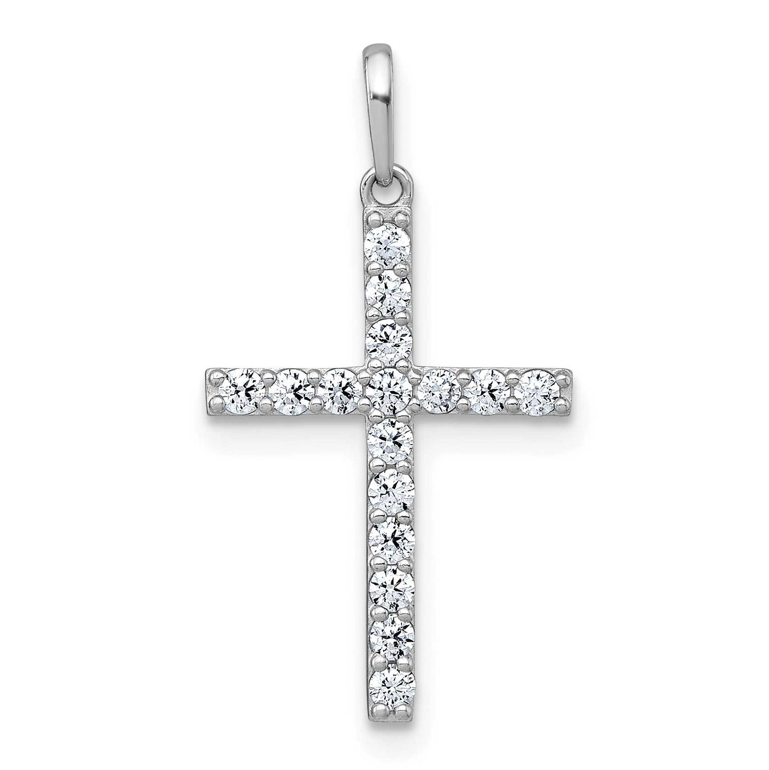 Polished CZ Cross Pendant 10k White Gold, MPN: 10C1499W, UPC:
